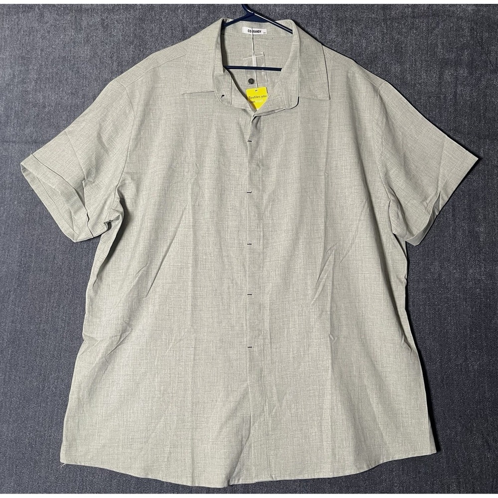COOFANDY Mens NWT 2XL Gray Short Sleeve Button Up Rayon Linen Solid Shirt READ